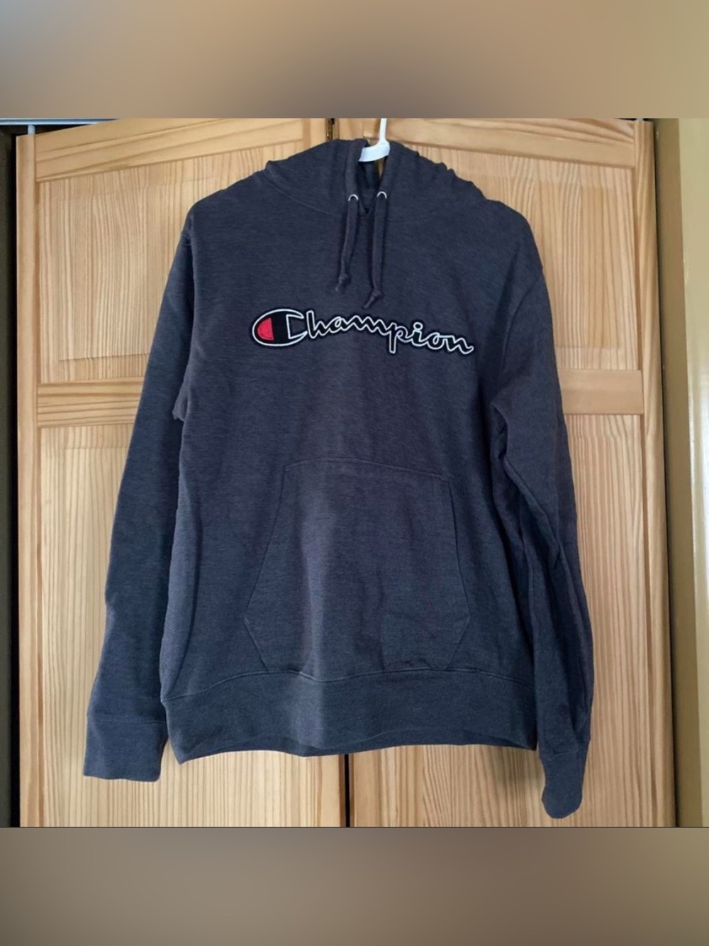 Champion Men's Charcoal Crewneck Hoodie with Script Logo